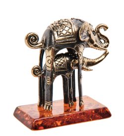 Народные промыслы AM-3262 Фигурка «Слоны Дали» (латунь, янтарь)