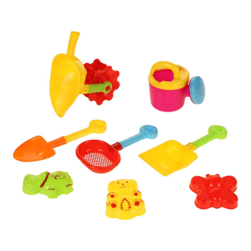 Набор для игры в песок (8предм.) лейка,2совка,сит,тачка,форм,сет.C236