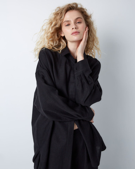 Рубашка свободного кроя изо льна и вискозы черный