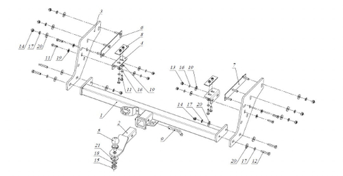 Фаркоп под квадрат для Mitsubishi L200, 2006-2014, Бизон.FA 0648-E(N)