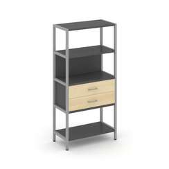 Shelf System Односекционный стеллаж четырехярусный с ящиками SN.STM-412 Антрацит/Акация Лорка/Металл