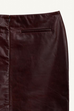 ZARA ЮБКА ПРЯМАЯ ИЗ 100% КОЖИ, БУРГУНДИ