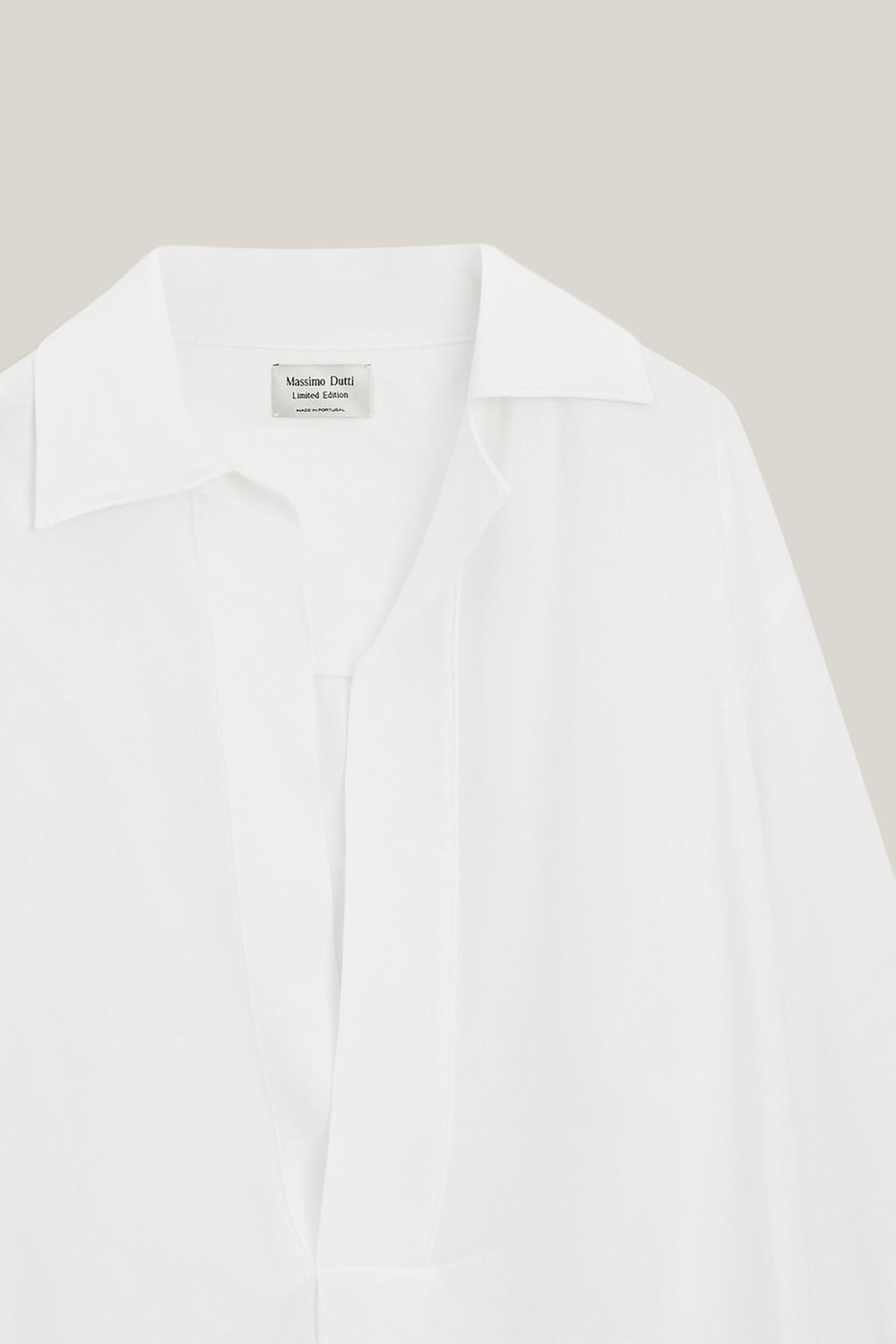 Massimo Dutti Рубашка из льняной смеси с драпировкой - Limited Edition, белый