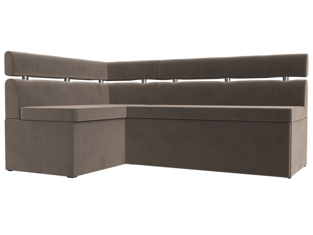 Диван кухонный угловой Классик левый угол, Коричневый, Велюр, 117979L