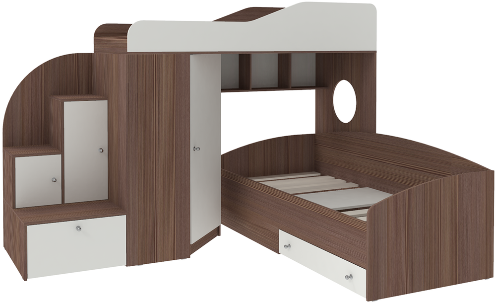 Кровать-чердак КарИВи Кадет 2 Бодего Темный Белый