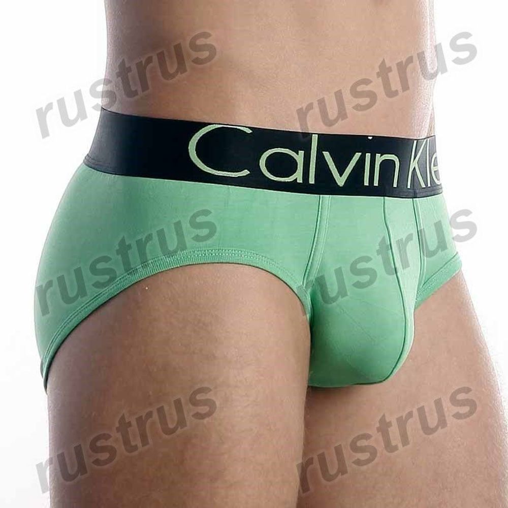 Мужские трусы брифы зеленые с черной резинкой Calvin Klein Mens Steel Black CK02211