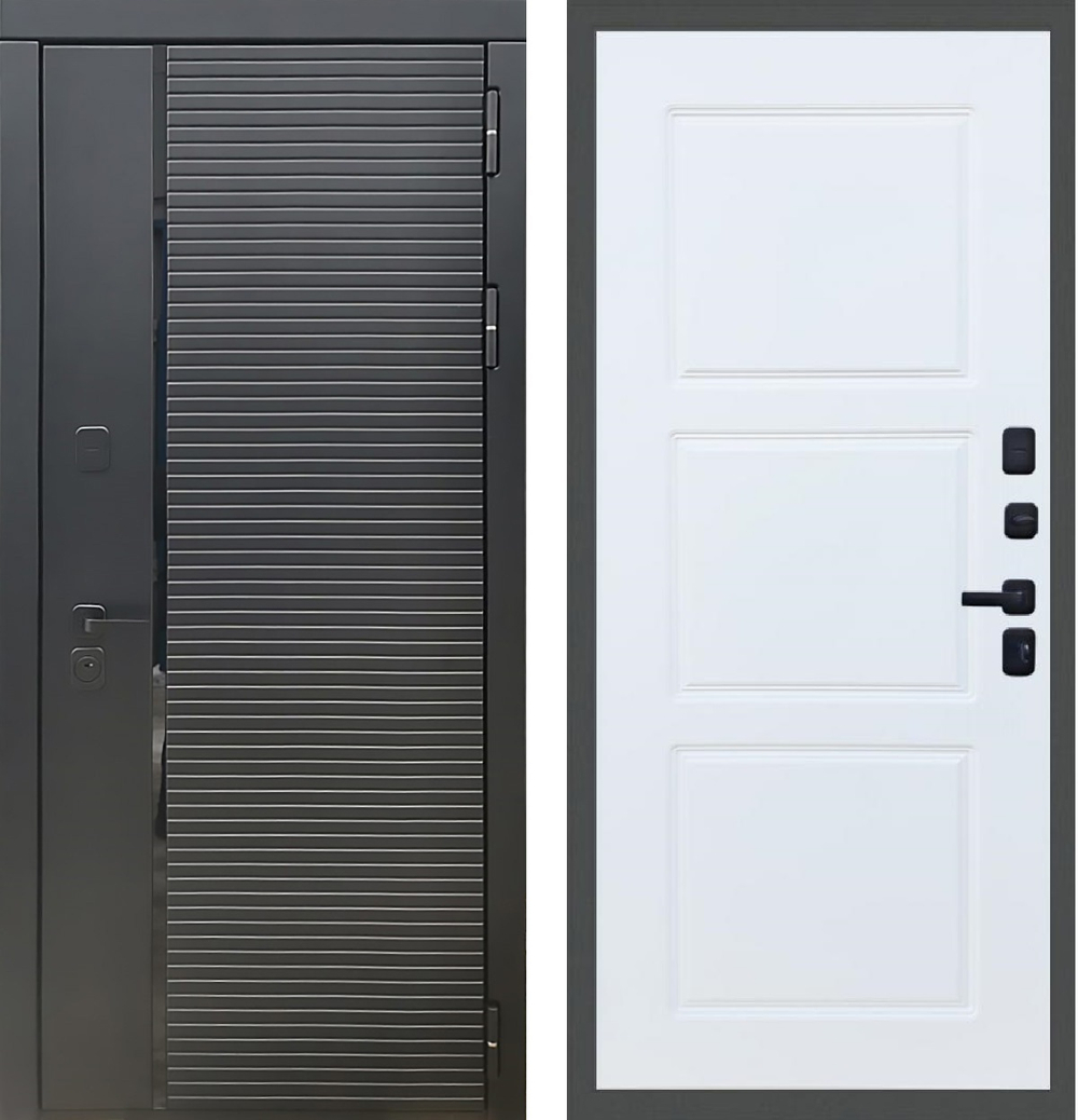 Входная металлическая дверь Рекс 30 Кварц черный / ФЛ-2 Силк сноу (белый матовый, без текстуры)