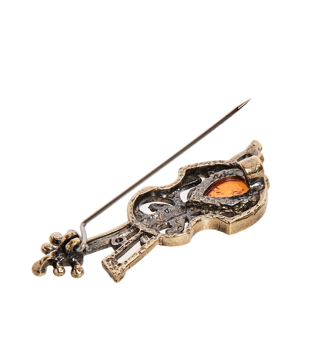 AM-2642 Брошь «Скрипка Амати» (латунь, янтарь)
