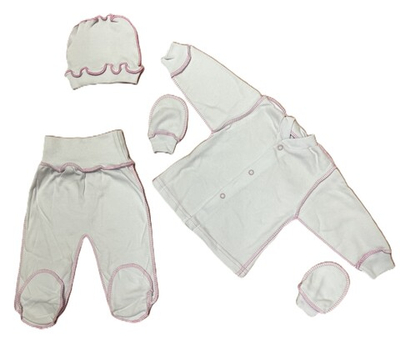 Костюм на выписку "Нежность" (кофта,ползунки,шапочка,царапки) швы наружу, для девочки из интерлока- пенье (100% хлопок) на рост 56,62 см