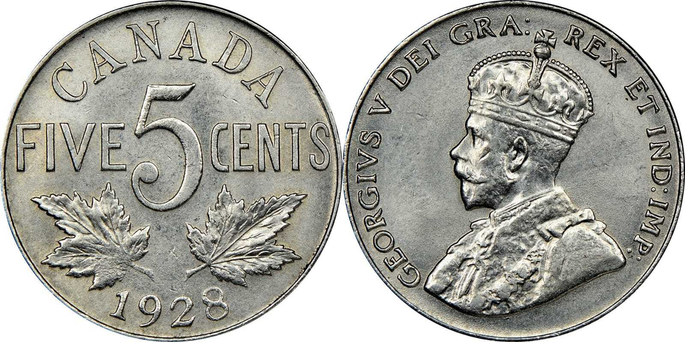 Канада 5 центов, 1922-1936 Король Георг V XF