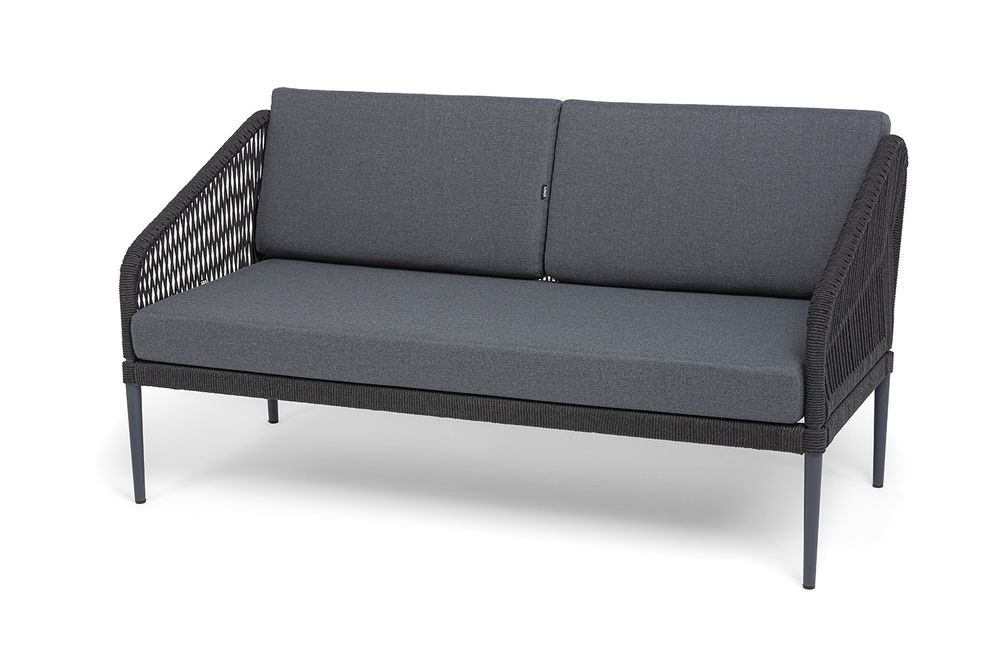 "Канны" лаунж-зона 4-местная (разборная) из роупа со столиком "Диего" цвета "серый гранит", роуп темно-серый круглый, ткань темно-серая