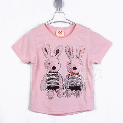 Футболка детская с принтами зайцев с люрексом