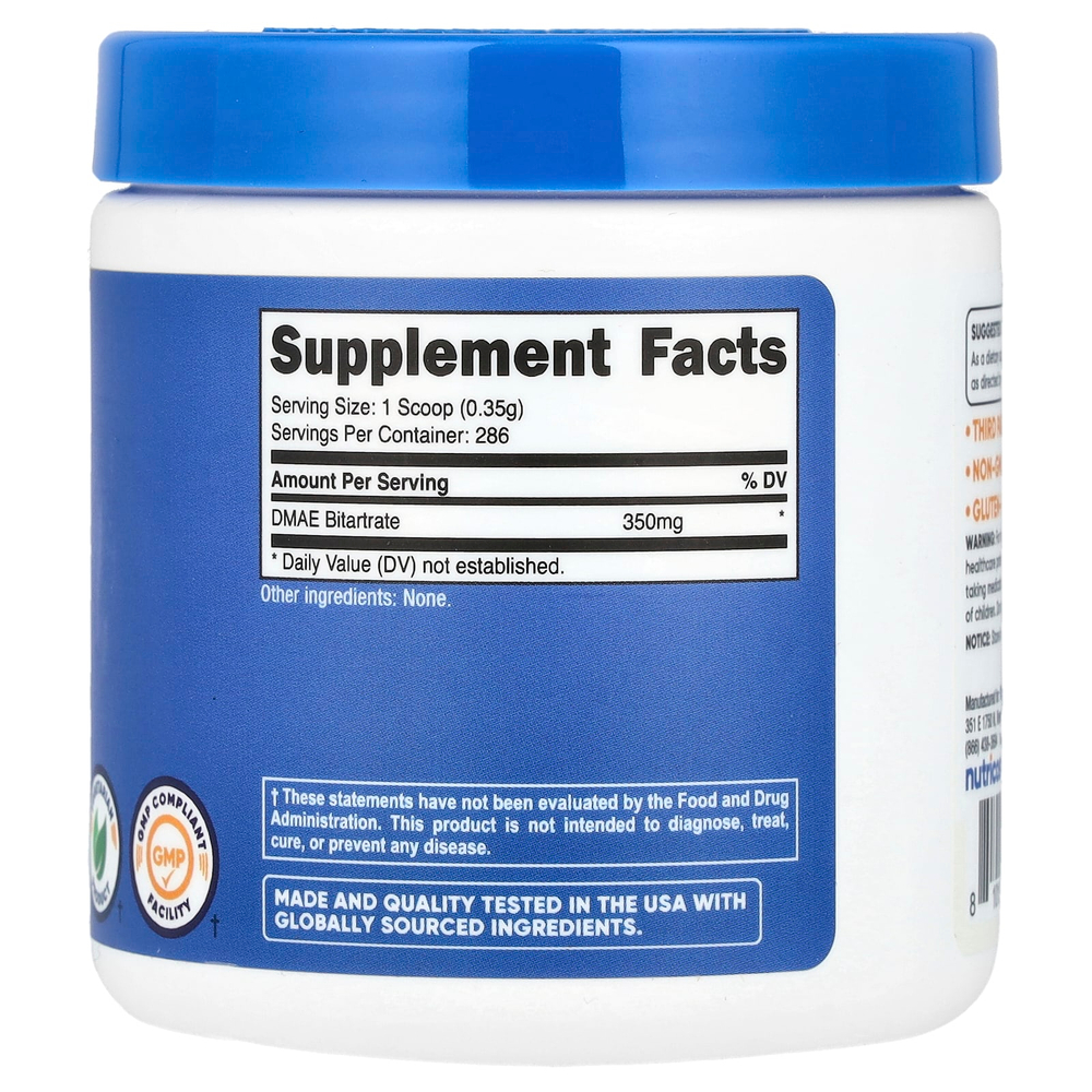Nutricost, Битартрат ДМАЭ, без добавок, 100 г (3,6 унции)