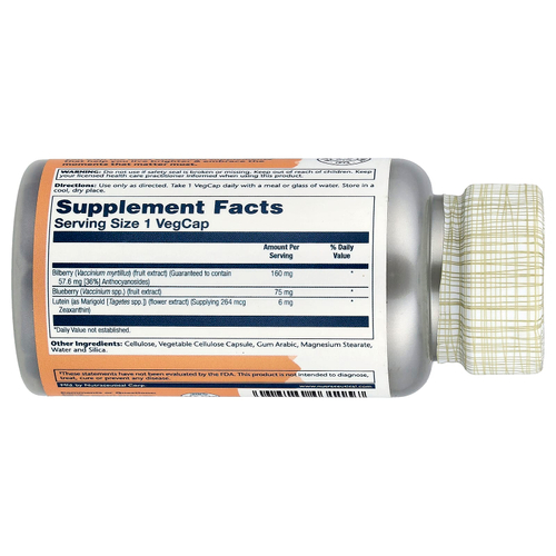 Solaray, Черника и лютеин, раз в день, 30 легко глотаемых капсул