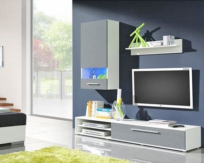 Гостиная Солюк МДФ Барит CR-01 / Белый Фасадный 0101 180*42*190 см, Барит, Белый Фасадный   Фиеста