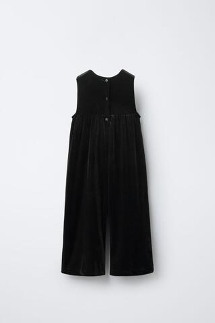 ZARA ДЛИННЫЙ БАРХАТНЫЙ КОМБИНЕЗОН С БАНТОМ, ЧЕРНЫЙ