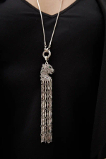 Сотуар леопард с кристаллами на длинной цепочке, цвет серебро