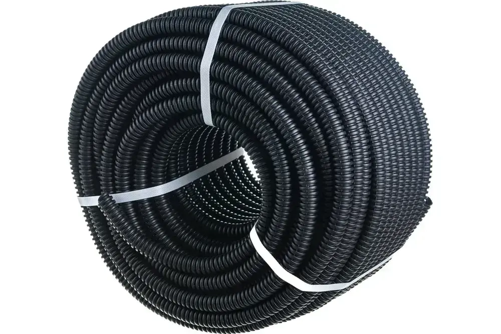 Труба гибкая гофрированная ПНД 16мм с протяжкой лёгкая (100м) чёрный