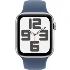 Умные часы Apple Watch SE 2024, 44 мм, корпус из алюминия серебристого цвета, спортивный ремешок цвета «синий деним» M/L (MXGQ3)