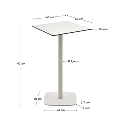 Высокий садовый столик Dina белый на белом металлическом основании 60 x 60 x 96 см