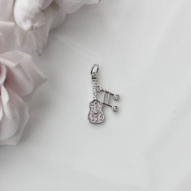 Подвеска Гитара и ноты с фианитами 19*12 мм, родий, П570