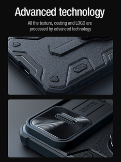 Чехол от Nillkin для смартфона iPhone 15 Pro, CamShield Armor Case, с кольцом и металлической защитной шторкой для камеры