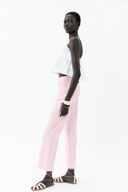ZARA ДЖИНСЫ Z1975 STRAIGHT LEG HIGH WAIST, РОЗОВЫЙ