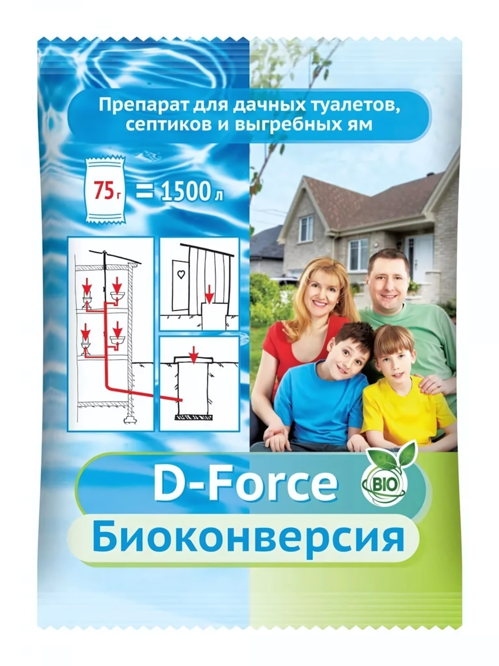 Средство БИОконверсия D-FORCE для септиков и дачных туалетов 75 гр