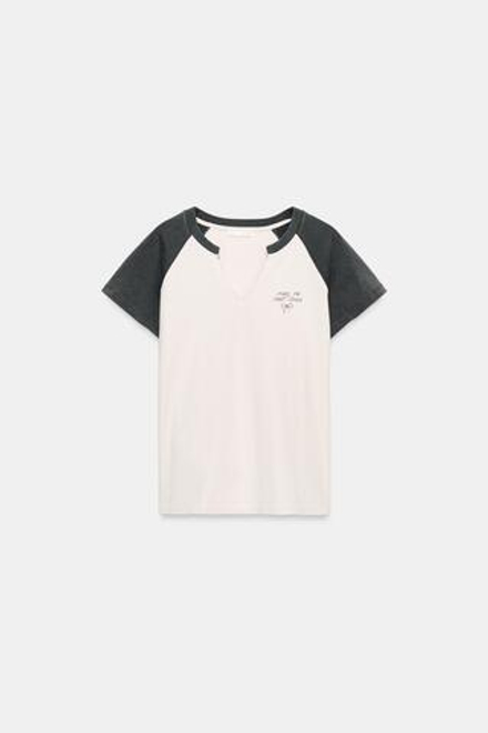 ZARA ФУТБОЛКА С РУКАВАМИ РЕГЛАН И ЭФФЕКТОМ ПОТЕРТОСТИ, ЭКРЮ