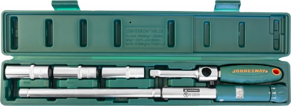 T02170 Ключ баллонный инерционный с динамометрической рукояткой, 70-170 Нм и головками торцевыми в наборе, 17, 19, 21 мм