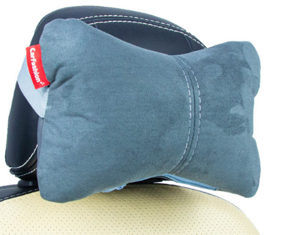 Подушка на подголовник CarFashion -«Экокожа/Замша» (1шт) - 41153 -Эко кож серый/серый/шов сер