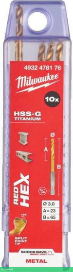 Сверло по металлу Milwaukee RedHEX HSS-TiN 3мм 10шт (4932478176)