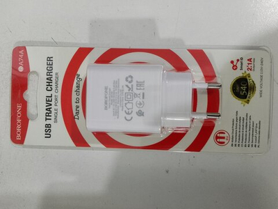 Сетевое зарядное устройство  1 USB Borofone BA74A Aspirer, пластик, 2.1A, цвет: белый