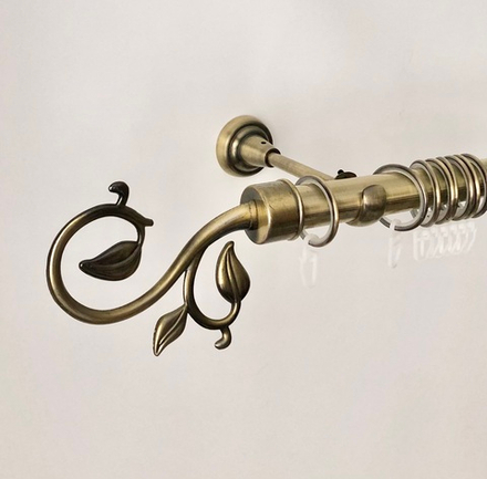 Карниз кованый для штор Завиток d25 однорядный, цвет антик