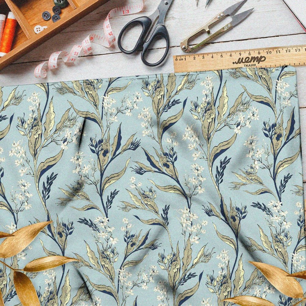 Ткань мембрана золотистые листья с цветами