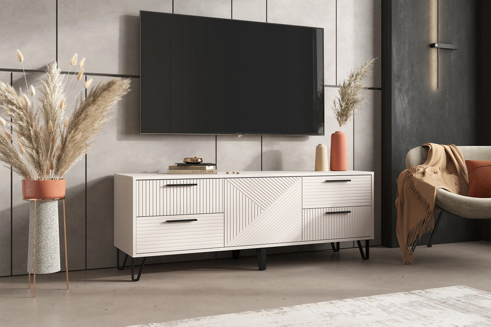 Тумба под телевизор напольная Браш графит/Дуб крафт 150х42х54