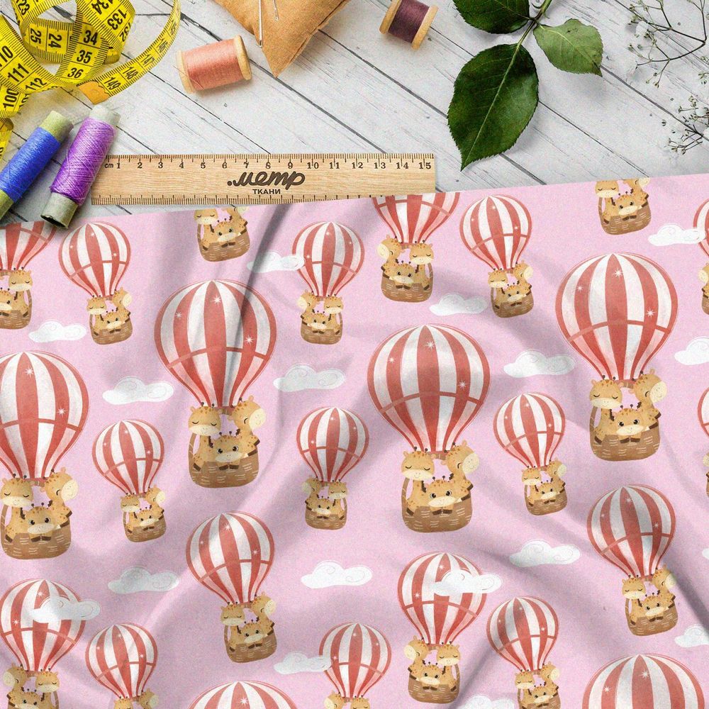 Ткань премиум шифон воздушные шары на розовом