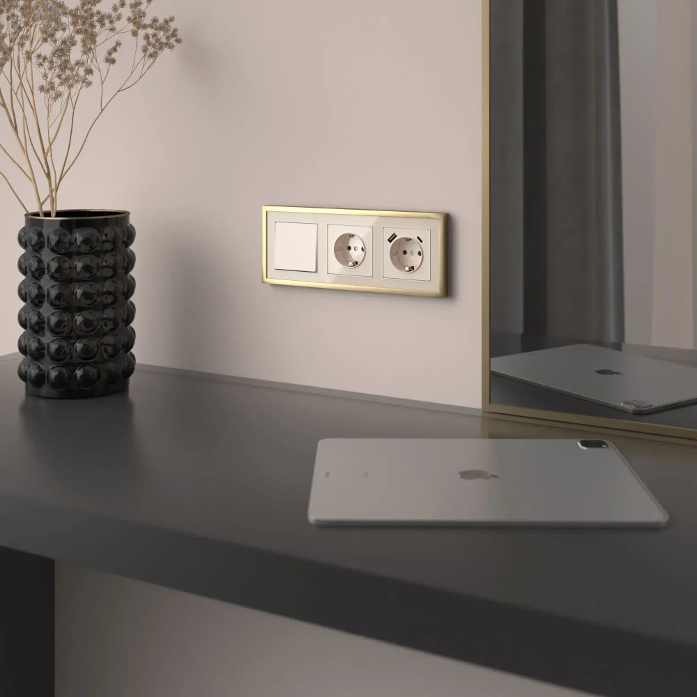 Выключатель одноклавишный проходной (айвори акрил) W1112043