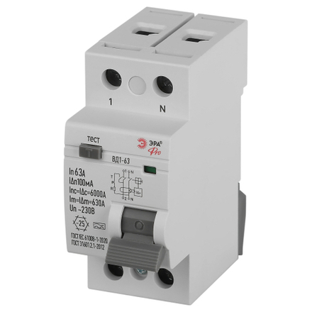 УЗО ЭРА PRO VD2EM63A100 ВД1-63 2P 63А 100мА тип А электромеханическое