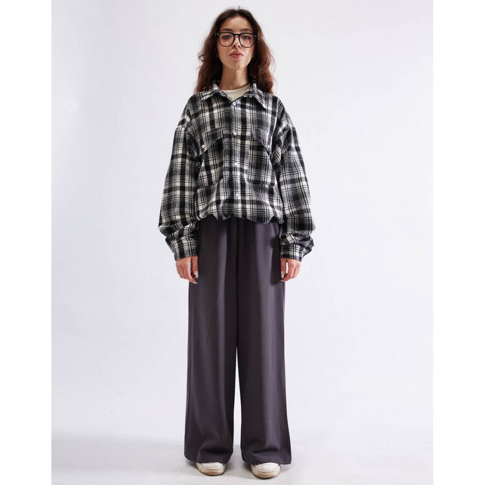 Рубашка БИЧ с шерстью клетка черно-белая