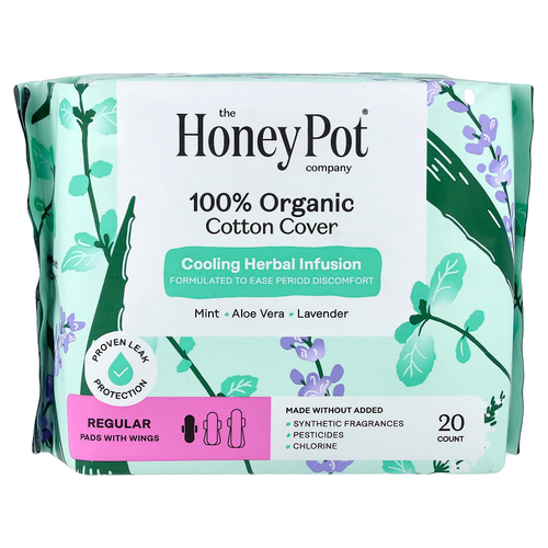 The Honey Pot Company, органический охлаждающий травяной настой, подушечки с крылышками, обычные, 20 шт.