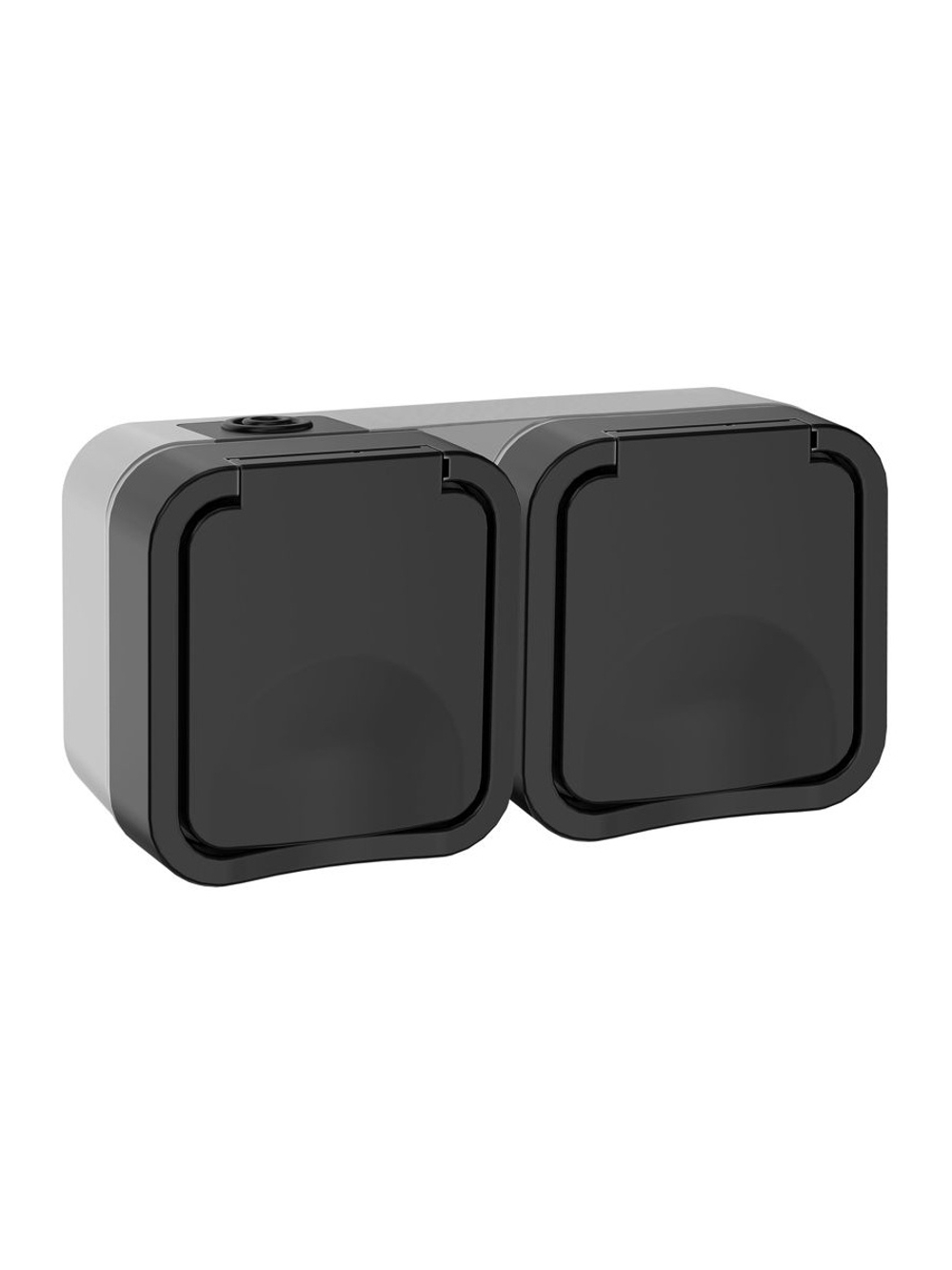 Розетка 2-м ОП TORS 16А IP55 TS122 горизонт. с заземл. с крышкой графит IEK TS-R26-16-55-G-K53