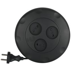 Удлинитель электрический ЭРА UR-3-3m-B рулетка без заземления 3 розетки 3м 2x1мм2 10А черная | Бытовые удлинители