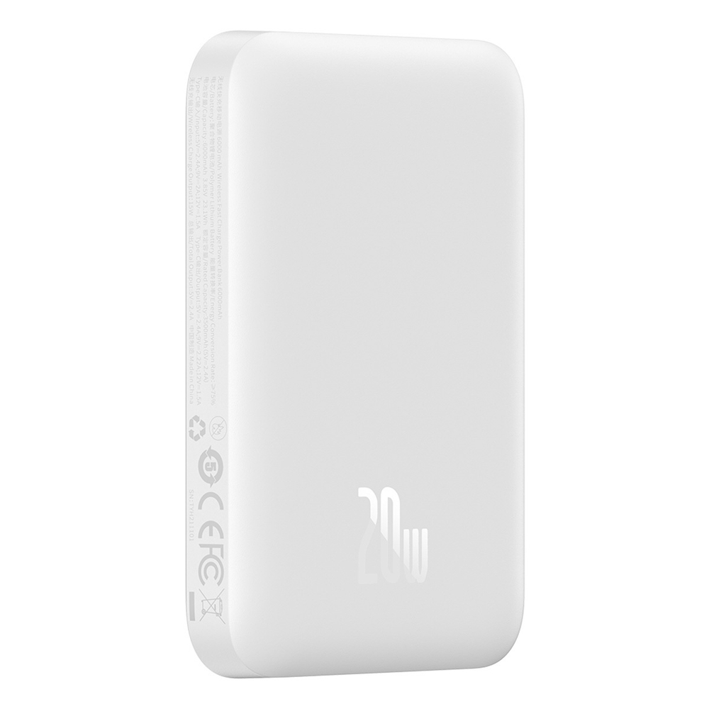 Внешний аккумулятор + Беспроводная зарядка Baseus Magnetic Wireless Charging Power Bank C+Qi 6000mAh 20W (MagSafe) - White