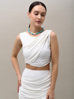 Колье "Pearl caramel blue" Silver