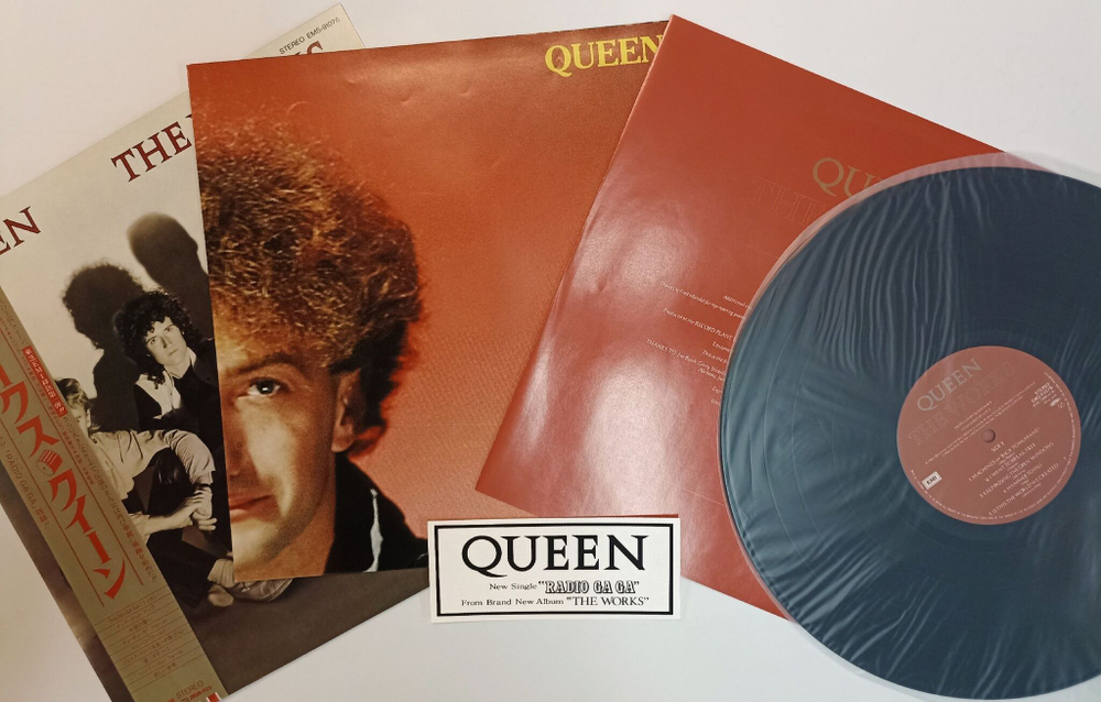 Винтажная виниловая пластинка LP Queen The Works (Japan 1984) (Obi, Poster, Sticker)