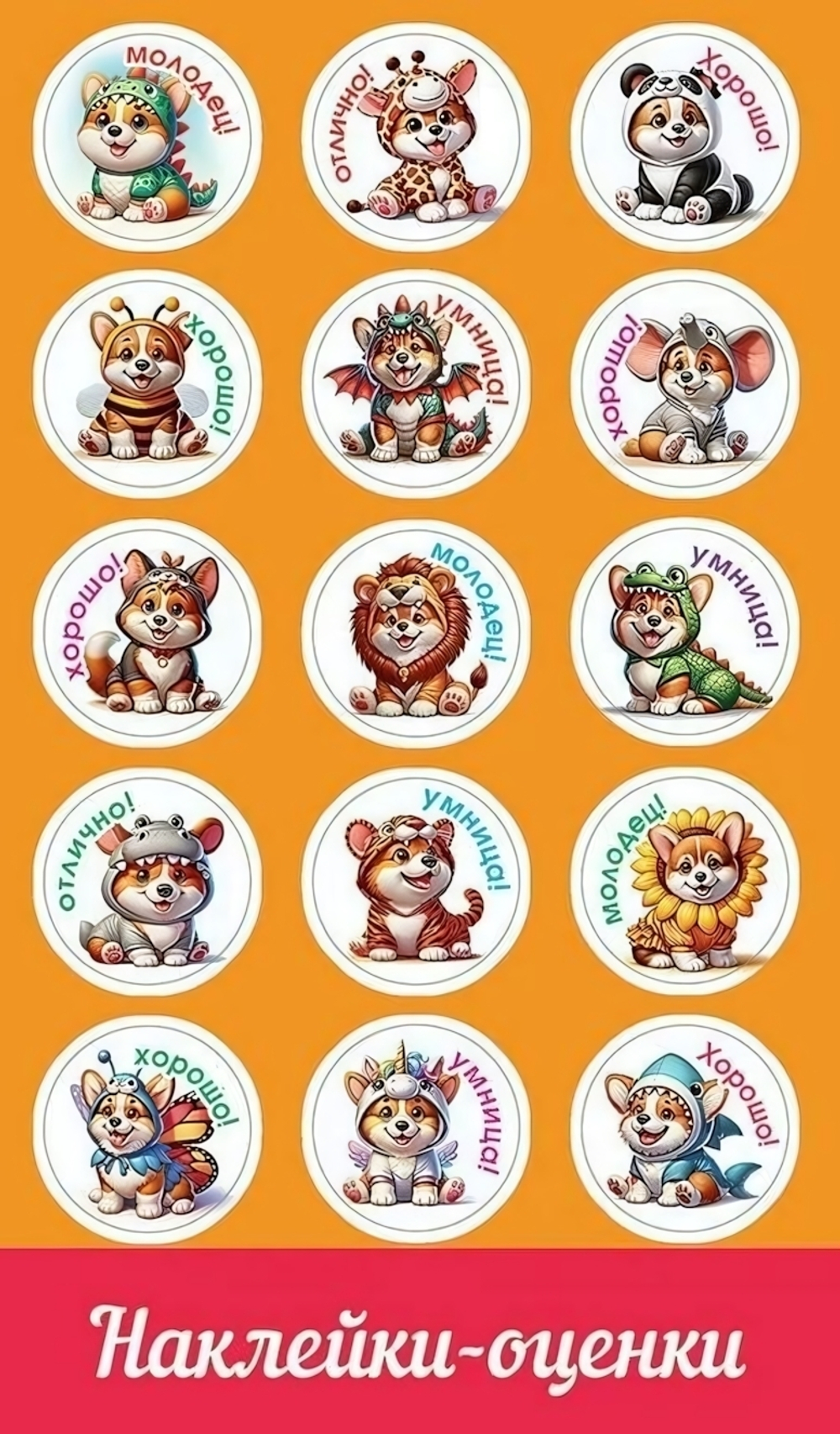 Наклейки-оценки "Собачки"(Праздник)