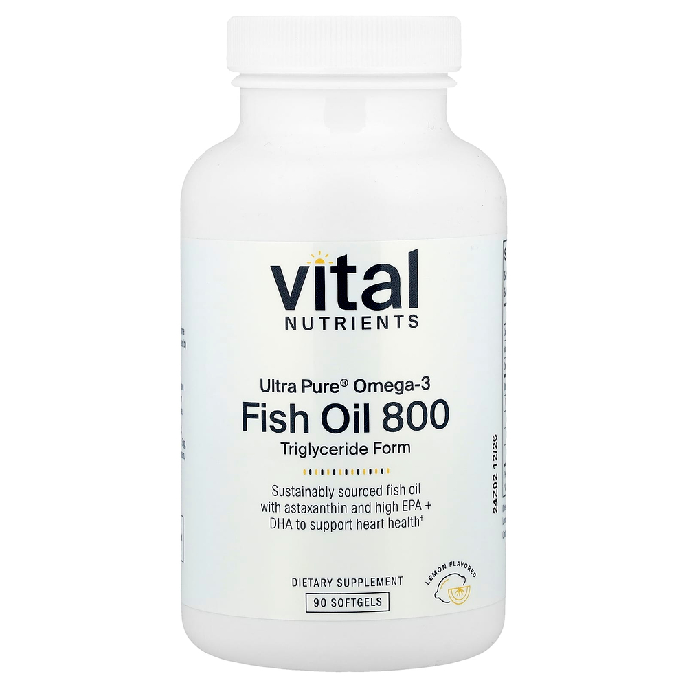 Vital Nutrients, Ultra Pure® Omega-3, рыбий жир 800, лимон, 90 мягких таблеток