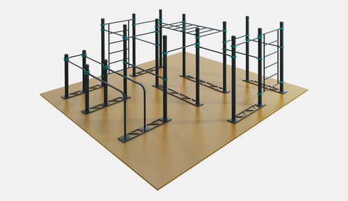 Рукоход, 2 шведских стенки, 10 турников, брусья гнутые, брусья стандарт короткие - Кируна