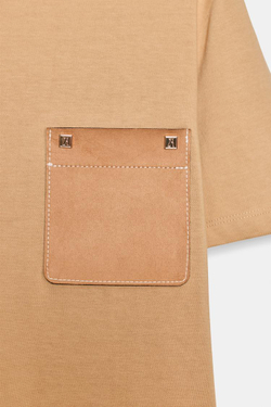 ZARA ФУТБОЛКА С КОНТРАСТНЫМ КАРМАНОМ, РЫЖЕВАТО-КОРИЧНЕВЫЙ